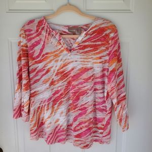 Chico's Orange and Pink Diagonal Pattern Peasant Blouse Size 1